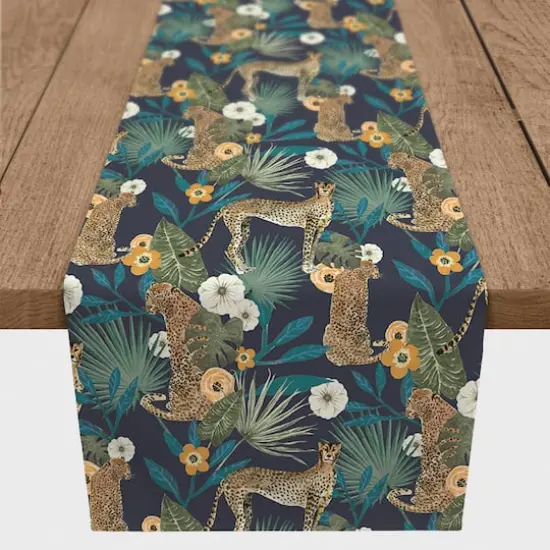 72" Tropical Cheetah Cotton Twill Runner Navy {1}