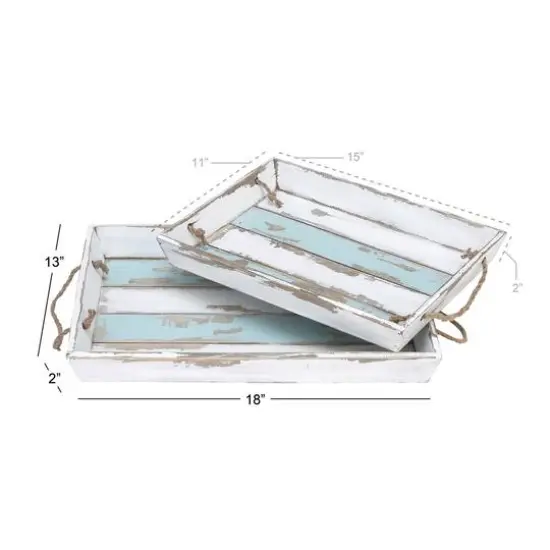 White Wood Coastal Tray Set {7}