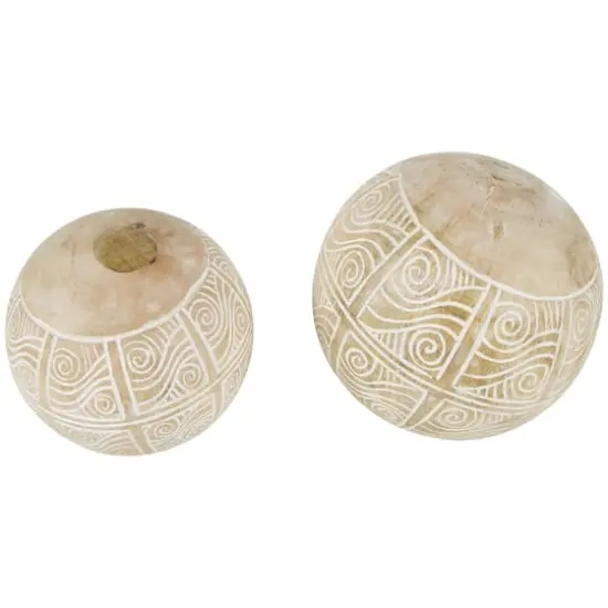 Cream Mango Wood Decorative Ball Orbs Set {1}