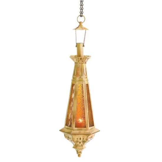 23" Amber Ornate Teardrop Lantern {1}