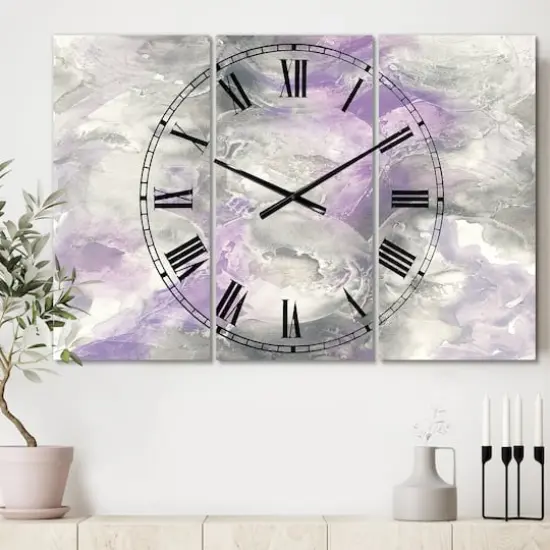 Designart 'Watercolor Minimal Purple Tones Iii Farmhouse Multipanel Wall Clock {3}