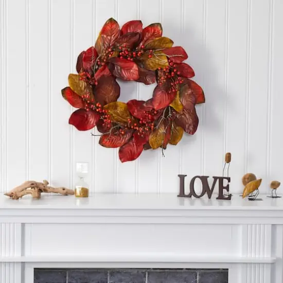 24" Harvest Magnolia Leaf & Berries Wreath {3}