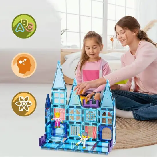 PicassoTiles&reg; 72 Piece Ice Castle Magnetic Tile Building Set {6}
