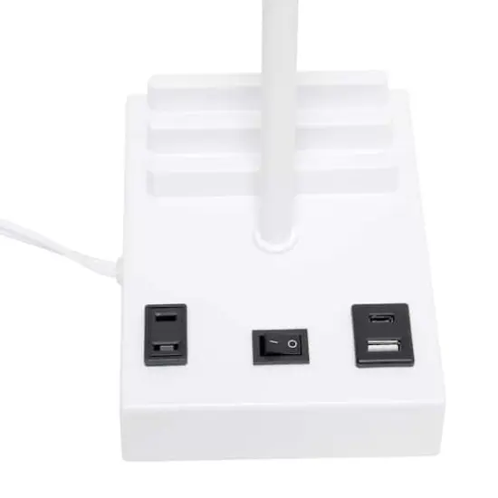 Simple Designs 15.3" Table Lamp with 2 USB Ports & Charging Outlet White Base/White Shade {14}