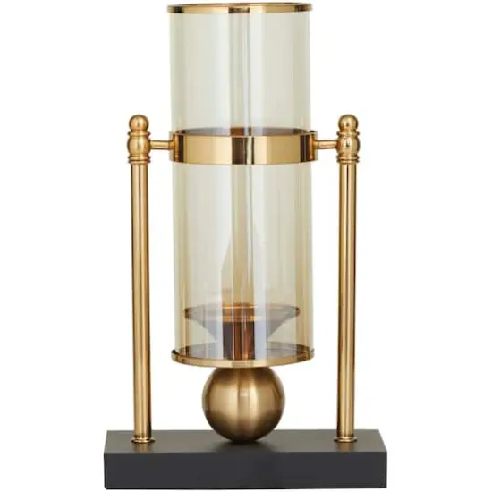 CosmoLiving by Cosmopolitan 13" Gold Metal Pillar Hurricane Lamp with Metal Stand {5}