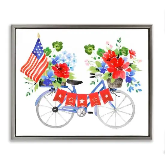Stupell Industries Floral Americana Bicycle Floater Framed Art Gray {1}