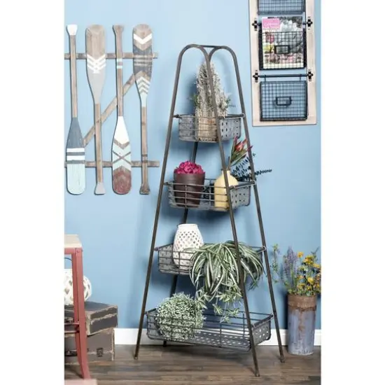 Farmhouse Black Metallic 4-Tier Storage Rack {9}
