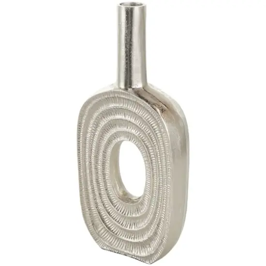 16" Silver Linear Etched Aluminum Circular Vase {1}