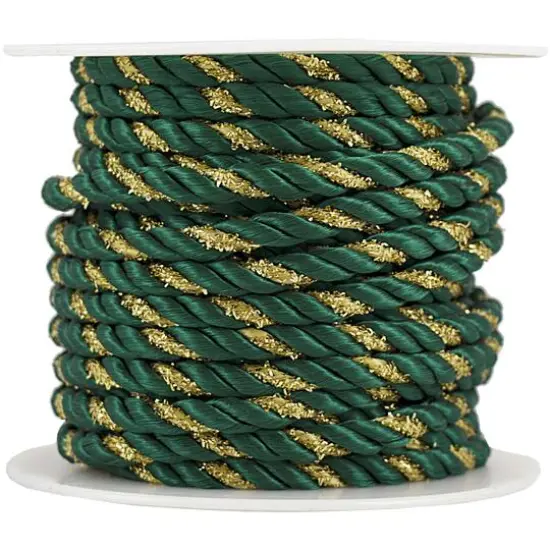 JAM Paper 3/8" x 15yd. Green with Gold Decorative Rope Ribbon {1}