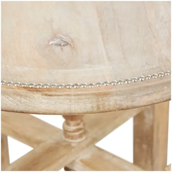 23" Cream Mango Wood Whitewashed Accent Table with Silver Beaded Rim and Turned Legs {3}
