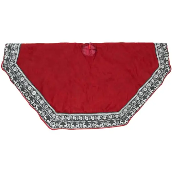 50" Red Heptagon with Gray & White Snowflakes & Reindeer Knit Border Christmas Tree Skirt {5}