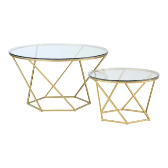 Walker Edison Gold Geometric Glass Nesting Tables Set {1}