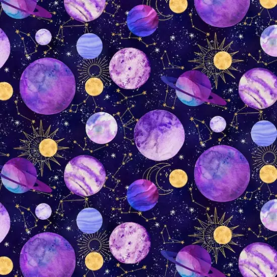 Fabric Editions Purple Planets Cotton Fabric {1}