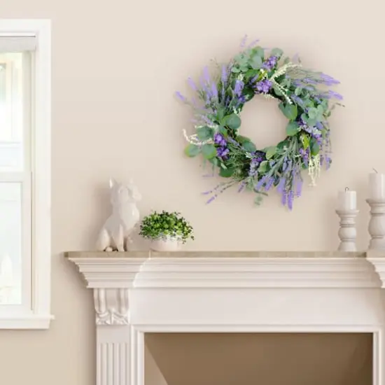 24" Purple & White Spring Lavender & Eucalyptus Floral Wreath {3}