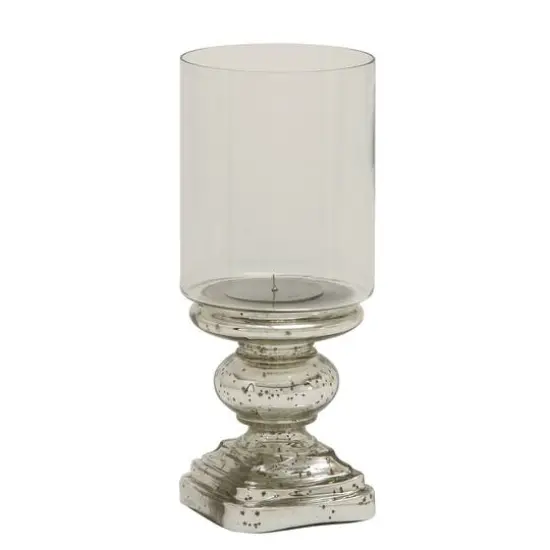 14" Silver Glass Traditional Candle Holder {3}