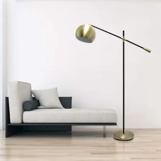 Lalia Home Black Matte Swivel Floor Lamp with Inner White Dome Shade Antique Brass {5}