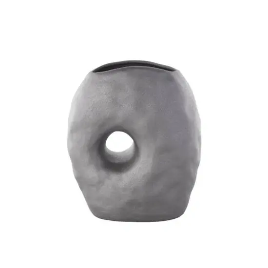 12" Gray Abstract Wavy Donut Ceramic Vase with Cutout Center {7}