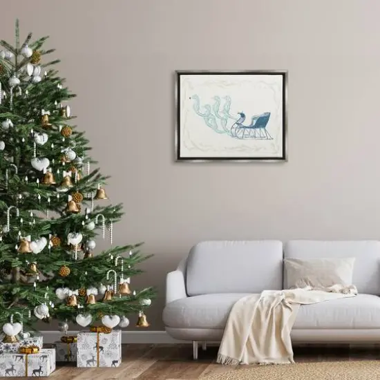 Stupell Industries Seahorse Santa Sled Nautical Christmas Framed Floater Canvas Wall Art Gray {3}