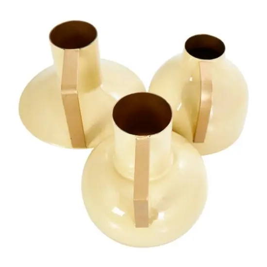 CosmoLiving by Cosmopolitan Yellow Metal Abstract Enameled Vase with Gold Handle Set {7}