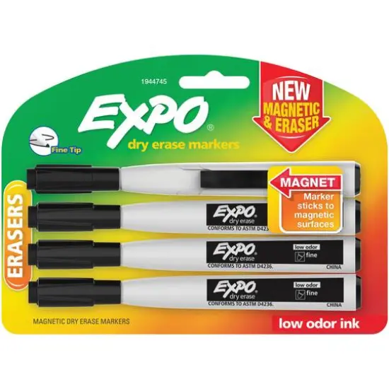 Expo&reg; Black Magnetic Dry Erase Fine Marker & Eraser Set {3}