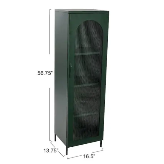 Hello Honey&reg; Solstice 5ft. Tall Metal Accent Cabinet with Arched Glass Door Dark Green {6}