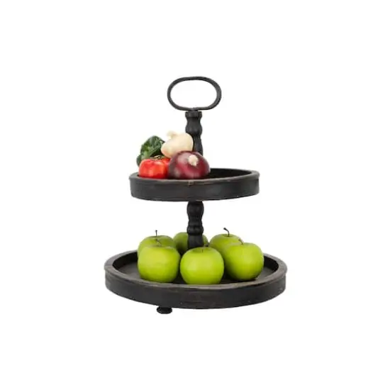 Hello Honey&reg; 18.5" Distressed Black Wood 2-Tier Tray {3}