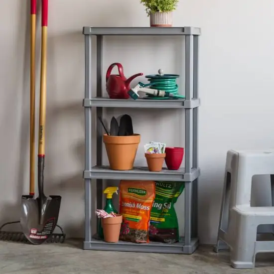 IRIS 4ft. Elephant Gray Plastic Rack Shelf with 4 Medium Shelves {3}