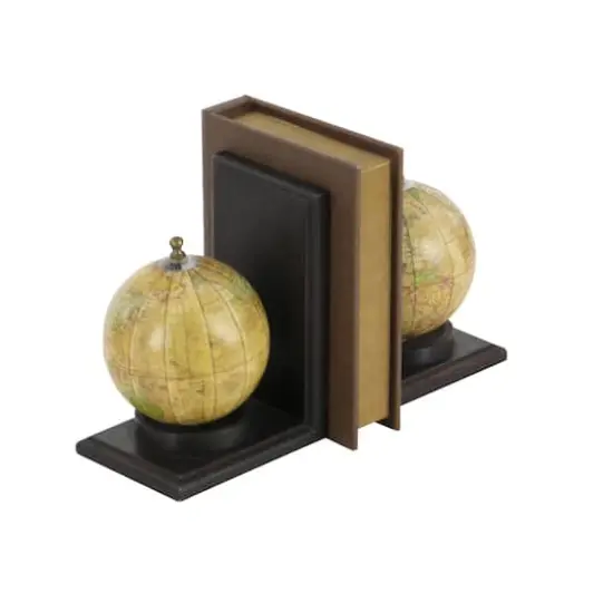 8" Rustic Brown Wood Globe Bookends {4}