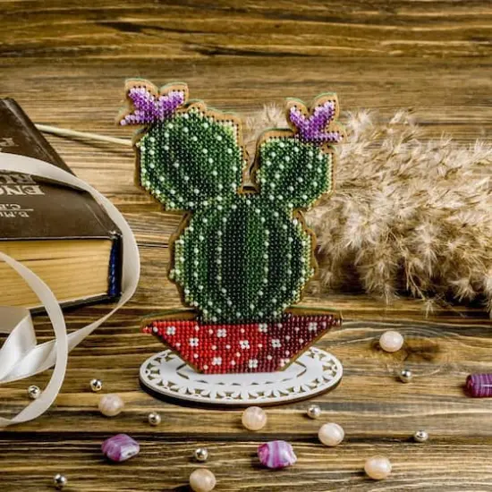 Wonderland Crafts Cactus in Red Bowl Bead Embroidery on Wood Kit {3}