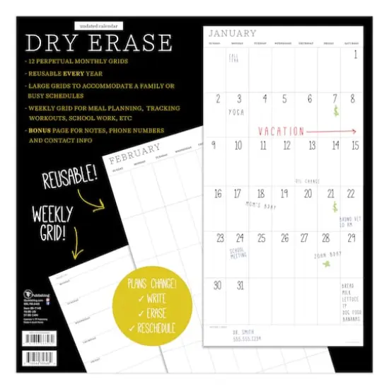 TF Publishing Undated 12" x 12" Dry Erase Vertical Wall Calendar {3}