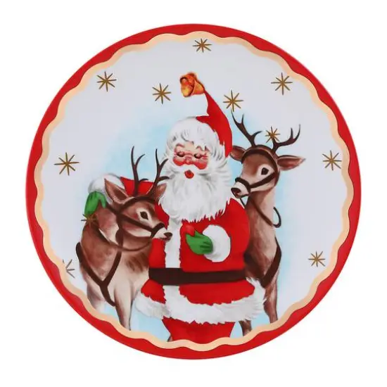 90th Anniversary Collection 8" Gold & Red Trimmed Ceramic Santa Plates, 4ct. {6}