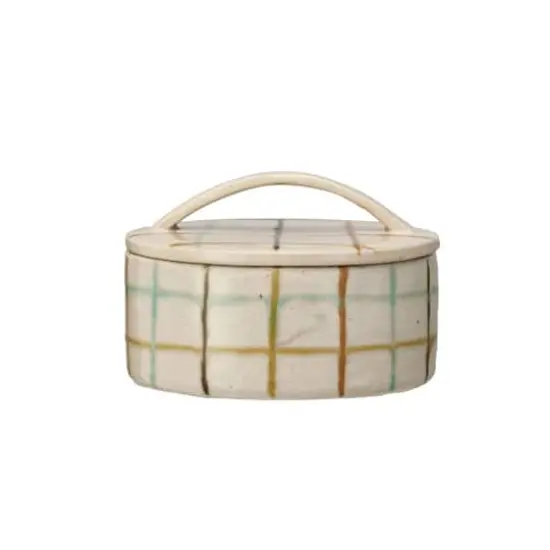 Hello Honey&reg; 5" Multicolor Mosaic Retreat Stoneware Dish with Lid {3}