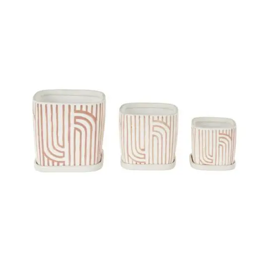 Pink Geometric Linear Arch Pattern Planter Set {7}