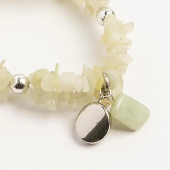 John Bead New Jade Light Green Natural Stone 2-Strand Bracelet with Circle Charm {3}