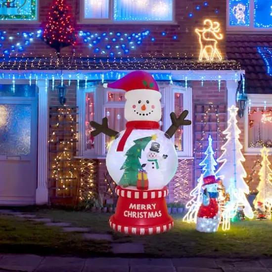 Glitzhome® 8FT Lighted Inflatable Snowman Globe Scene Decor {5}