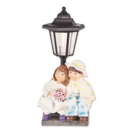 Couple with Solar Street Light Statue 8" x 6" x 12.75" {3}