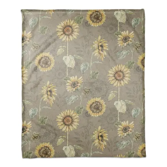 Sunflower Pattern Coral Fleece Blanket Brown {1}