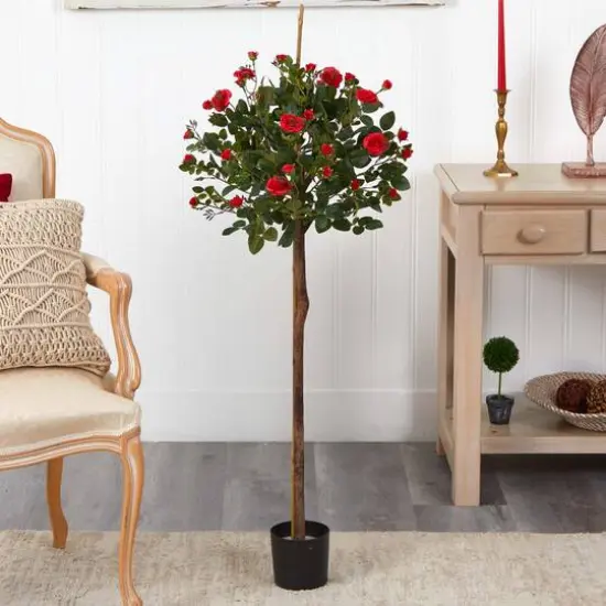 3ft. Potted Red Rose Topiary Silk Tree {5}