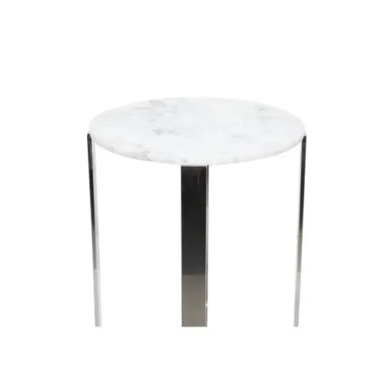 21" White Marble & Stainless Steel Modern Accent Table {5}