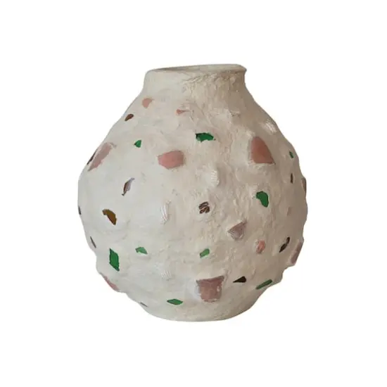 Hello Honey&reg; 13" Multicolor Handmade Paper Mache Vase with Embedded Glass, Shells & Wood Pieces {3}