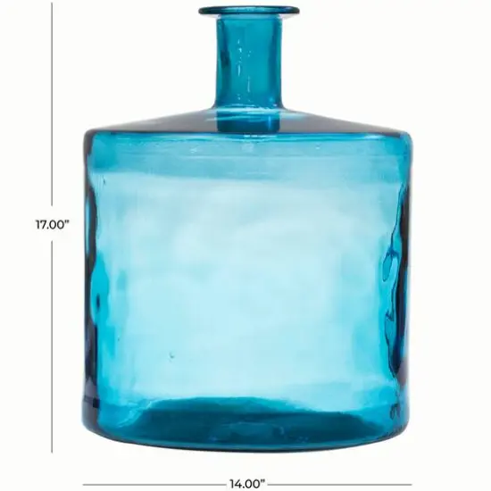 17" Teal Recycled Glass Spanish Bottleneck Vase {6}