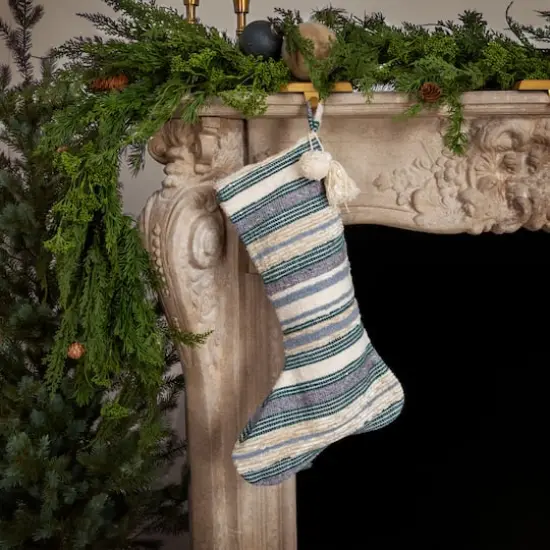 Hello Honey&reg; 20" Multicolor Fabric Stocking with Tufted Stripes, Sequins, Tassel & Pom Pom {4}