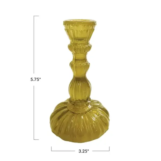 Hello Honey&reg; 6" Tall Embossed Chartreuse Reclaimed Glass Taper Holder {4}