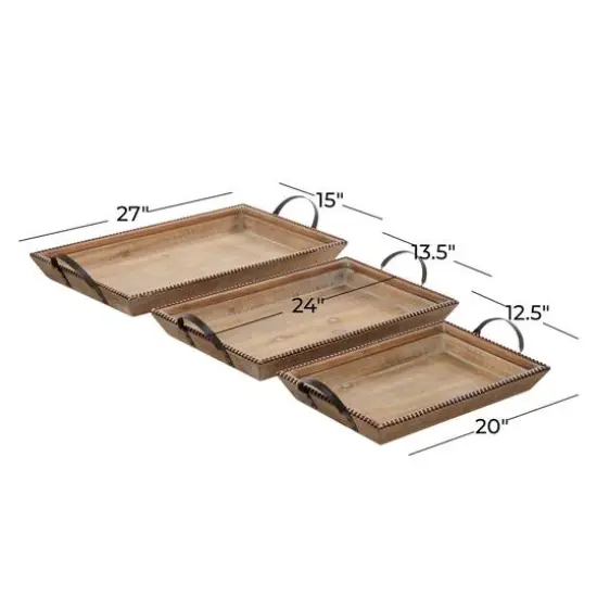 Brown Wood Coastal Style Tray Set {7}