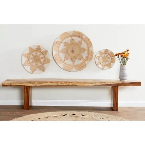 Light Brown Palm Wood Traditional Abstract Wall Decor Set {8}