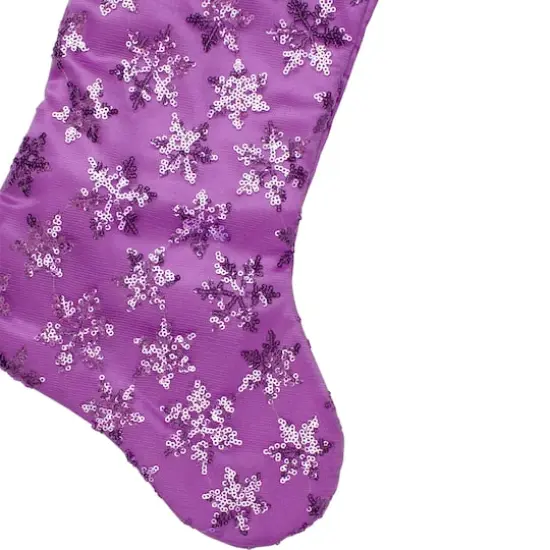 20.5" Sequin Snowflake Stocking with White Faux Fur Cuff, Purple {6}