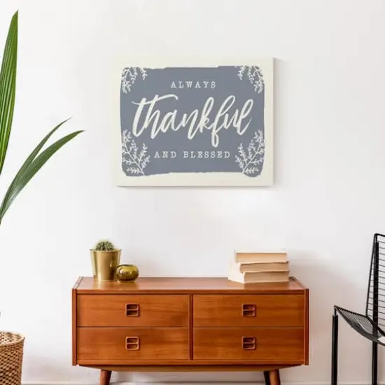 Always Thankful Blue Cream Canvas Wall Art {5}