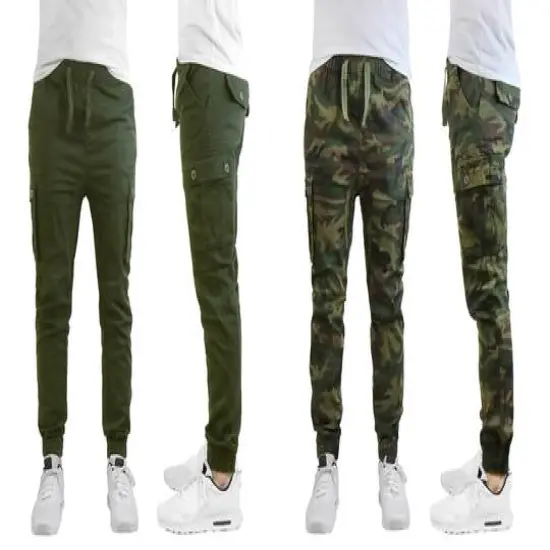 Galaxy by Harvic Slim Fit Cotton Stretch Twill Men's Cargo Joggers 2 Pack Olive/Camouflage {1}