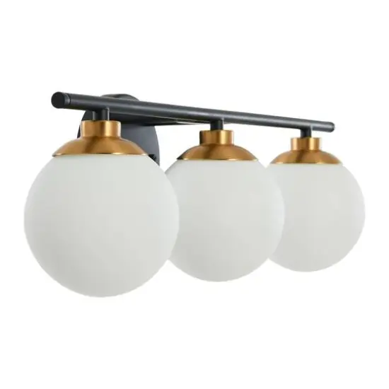 Hello Honey&reg; Robert Stevenson Lighting Lorne Metal & Frosted Glass 3-Light Vanity Matte Black/Brushed Gold {7}
