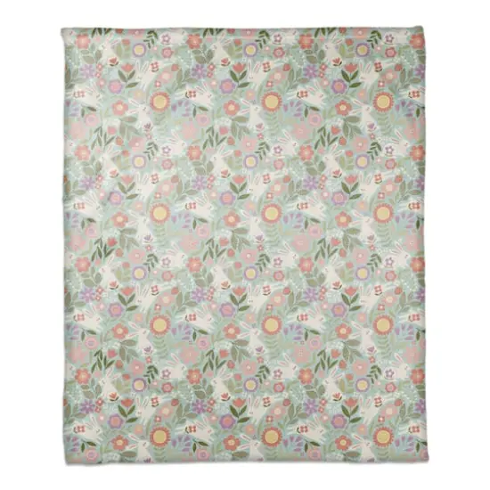 Pastel Bunny Floral Pattern 50" x 60" Coral Fleece Blanket {1}